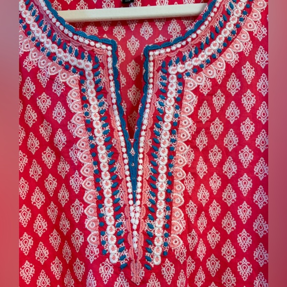 Talbots Embroidered Tunic Medallion Foulard  NWOT Azalea White XL - Picture 4 of 7